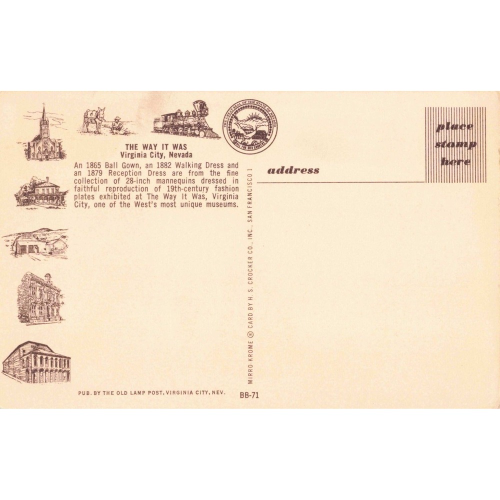 Vintage The Way It Was Virginia City Nevada 19th Century Fashion Postcard BB-71 - Picture 2 of 2